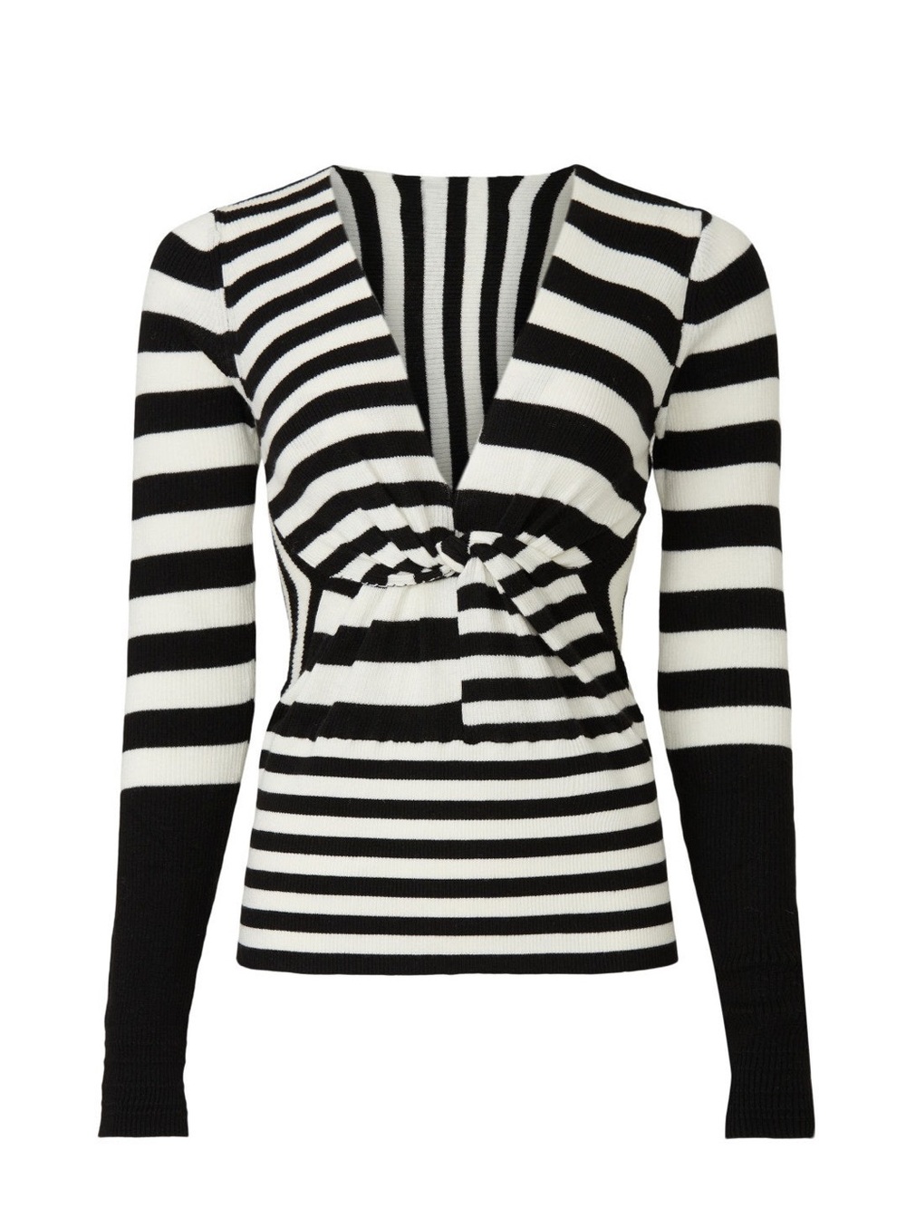 Tome Striped V-Neck Twist Sweater Black and White FLAW open back small wool